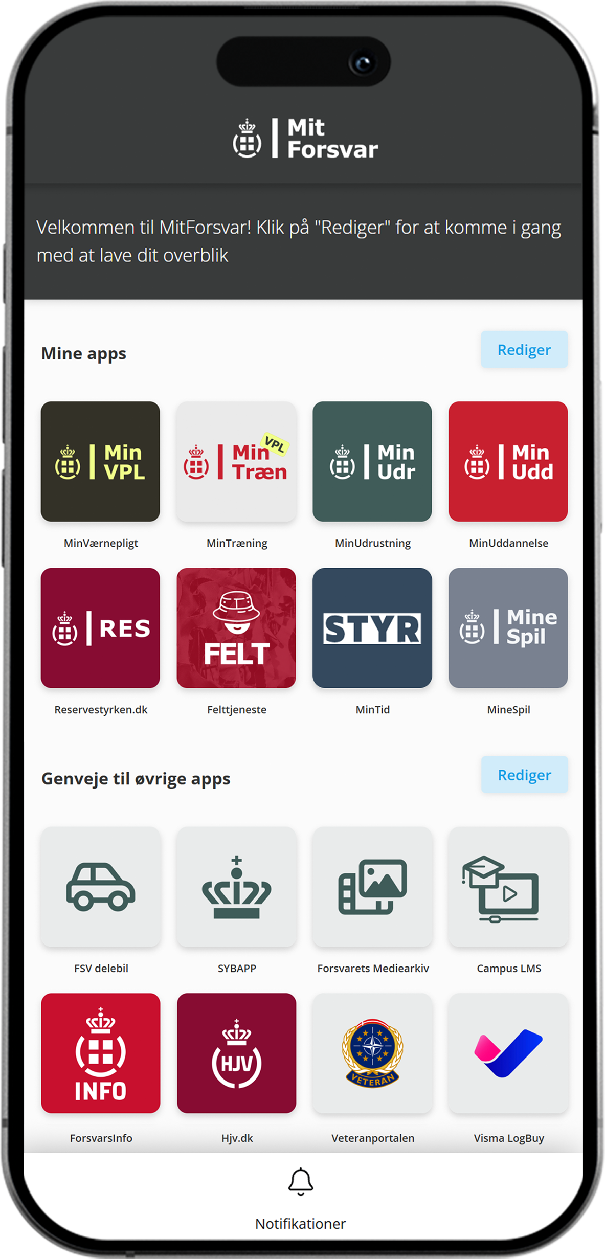 MitForsvar-appen på en iPhone